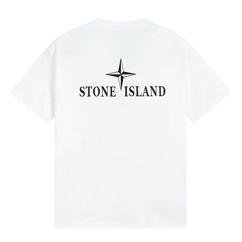 W610#P110💰 Stone Island logo printed front and back short-sleeved men's and women's loose casual T-shirts. Made of 260g combed cotton with 32-count double yarn. Double-threaded two-needle pressed thread. No deformation after long-term washing. Imported 3D printing. No fading. No cracking. Authentic pattern making. Double tags washed. Original packaging. Color: black-white. Size M-XXL.